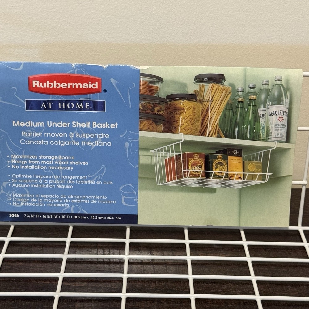 Vintage Rubbermaid Under Shelf Wire Storage Basket Organizer White 3G26 Medium